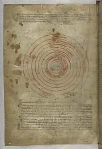 Egerton MS 943 f.2v Inferno: Pyöreä kaavio helvetin sfääristä Dante Alghierin teoksesta "Divina Commedia (The Divine Comedy)" (muste ja väri vellum-kalvolla) tekijältä Master of the Antiphonar of Padua