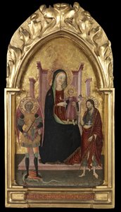 Neitsyt ja lapsi valtaistuimella Pyhän Mikaelin ja Pyhän Johannes Kastajan kanssa, n. 1440-1470 tekijältä Master of the Arcetri Altarpiece