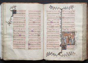 Gothan messali: Fol. 60v, teksti, c. 1375. tekijältä Master of the Boqueteaux