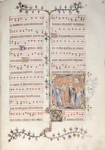 Gothan messali: Fol. 61r, Pappi laulaa virkaa, n. 1375. tekijältä Master of the Boqueteaux