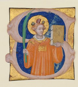 Käsikirjoitus valaistuksen kanssa Saint Stephenin kirjaimella S, antifonaarista, italia, n. 1410-2