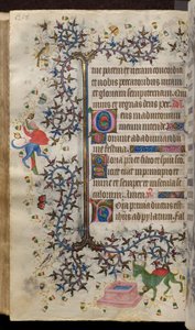 Navarran kuninkaan Kaarle Aatelisen (1361-1425) tunnit: fol. 129v, teksti tekijältä Master of the Brussels Initials and Associates