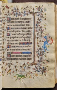 Navarran kuninkaan Kaarle Aatelisen (1361-1425) tunnit: fol. 41r, teksti tekijältä Master of the Brussels Initials and Associates