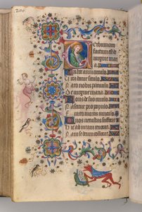 Kaarle Aatelisen, Navarran kuninkaan tunnit 1361-1425: fol. 102v, teksti, c. 1405. tekijältä Master of the Brussels Initials and Associates