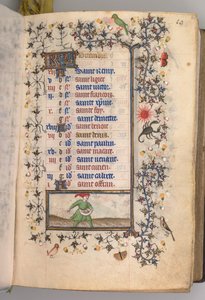 Kaarle Aatelisen, Navarran kuninkaan tunnit 1361-1425: fol. 10r, lokakuu, c. 1405. tekijältä Master of the Brussels Initials and Associates