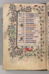 Kaarle Aatelisen, Navarran kuninkaan tunnit 1361-1425: fol. 1v, tammikuu, c. 1405. tekijältä Master of the Brussels Initials and Associates