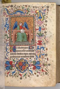 Kaarle Aatelisen, Navarran kuninkaan tunnit 1361-1425: fol. 25a, St. Matthew, n. 1405. tekijältä Master of the Brussels Initials and Associates