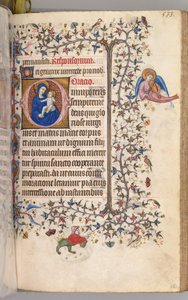 Kaarle Aatelisen, Navarran kuninkaan tunnit 1361-1425: fol. 261r, Neitsyt ja lapsi, n. 1405. tekijältä Master of the Brussels Initials and Associates