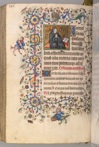 Kaarle Aatelisen, Navarran kuninkaan tunnit 1361-1425, fol. 287vr, St. Benoit, n. 1405. tekijältä Master of the Brussels Initials and Associates