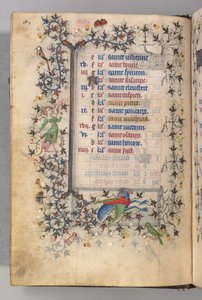 Kaarle Aatelisen, Navarran kuninkaan tunnit 1361-1425: fol. 2v, helmikuu, c. 1405. tekijältä Master of the Brussels Initials and Associates