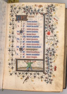 Kaarle Aatelisen, Navarran kuninkaan tunnit 1361-1425: fol. 3r, maaliskuu, c. 1405. tekijältä Master of the Brussels Initials and Associates