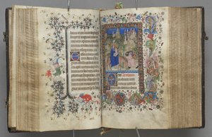 Kaarle Aatelisen, Navarran kuninkaan tunnit 1361-1425: fol. 87v, teksti, c. 1405. tekijältä Master of the Brussels Initials and Associates