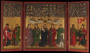 Burg Weiler -alttarin triptyykkialttaritaulu Neitsyt ja lapsi ja pyhät, n. 1470. tekijältä Master of the Burg Weiler Altar