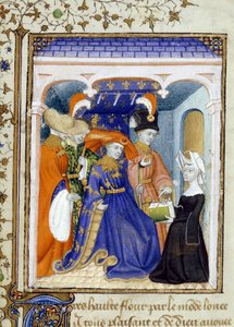 Harley 4431 f.95 Christine de Pisan esittelemässä kirjaansa Louis of Orleansille, kuvitus "L