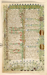 Lisätä. 28841, f.2v: Toukat, etanat ja muut hyönteiset Hyveitä ja paheita käsittelevästä traktaatista ja Sisilian nimettömästä proosahistoriasta (fragmentti), n. 1330-40 (vellum)