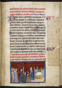 Puuvilla Tiberius B. VIII f.57r Kuningas vastaanottamassa sormuksen 