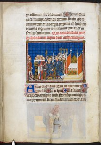 Puuvilla Tiberius B. VIII f.59v Ranskan ikäisensä ylläpitämässä kruunua, kuvitus 