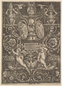 Alhaalla runsaudensarven päällä seisova koristetaulu, 1530-60. tekijältä Master of the Die