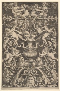 Koristetaulu putti-, vuohi- ja muita hahmoja, 1530-60. tekijältä Master of the Die