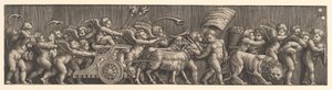 Friisi-asetelma, joka kuvaa rakkauden voittoa, Amor vuohien johdolla vaunuissa, mies..., 1530-60. tekijältä Master of the Die