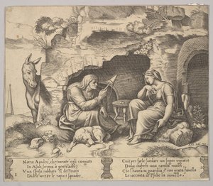 Levy 1: Apuleius muuttui aasiksi kuuntelemassa vanhan naisen kertomusta, sp..., 1520-70. tekijältä Master of the Die