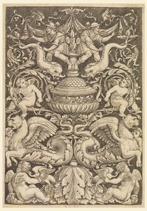 Groteski delfiinien ja siivekkäiden leijonien kanssa tekijältä Master of the Die, Italian or German, 1530 1560