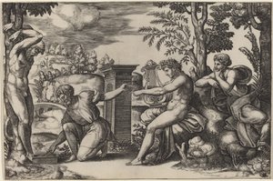 Apollo ja Marsyas tekijältä Master of the Die after Raphael