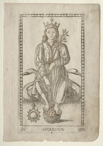 Apollo Tarocchista, sarja D: Apollo and the Muses, #20, ennen vuotta 1467. tekijältä Master of the E Series Tarocchi