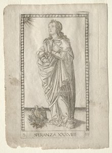 Hope from the Tarocchi, sarja B: Cosmic Principles & Virtues, #39, ennen vuotta 1467. tekijältä Master of the E Series Tarocchi