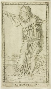 Melpomene, levy seitsemäntoista Apollolta ja muusilta tekijältä Master of the E Series Tarocchi