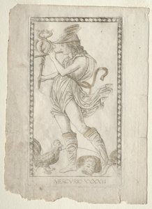 Merkurius Tarocchista, sarja A: Firmaments of the Universe, #42, ennen vuotta 1467. tekijältä Master of the E Series Tarocchi
