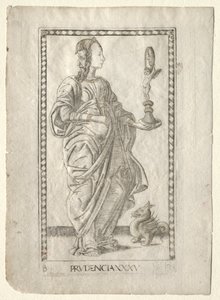 Prudence from the Tarocchi, sarja B: Cosmic Principles & Virtues, #35, ennen vuotta 1467. tekijältä Master of the E Series Tarocchi