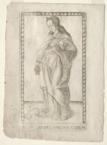 Temperance from the Tarocchi, sarja B: Cosmic Principles & Virtues, #34, ennen vuotta 1467. tekijältä Master of the E Series Tarocchi