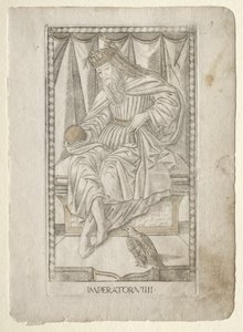 Keisari Tarocchista, sarja E: Ihmisen olosuhteet, #9, ennen vuotta 1467. tekijältä Master of the E Series Tarocchi