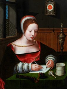 Maria Magdaleena kirjoittaa. tekijältä Master of the Female Half Lengths
