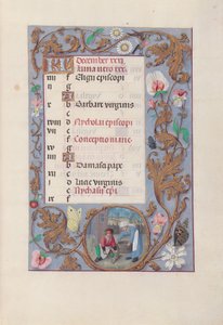 Espanjan kuningattaren Isabella katolisen tunteja:  Fol. 13r, joulukuu tekijältä Master of the First Prayerbook of Maximillian