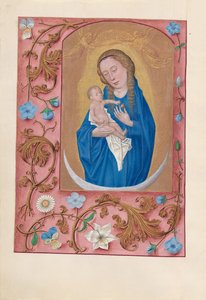 Kuningatar Isabella Katolisen, Espanjan kuningatar: Fol. 159v, Auringossa pukeutunut nainen, c1500. tekijältä Master of the First Prayerbook of Maximillian