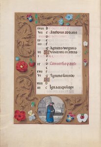 Kuningatar Isabella Katolisen, Espanjan kuningatar: Fol. 2v, tammikuu - Lumimaisema, n. 1500. tekijältä Master of the First Prayerbook of Maximillian