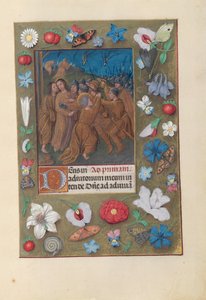 Espanjan kuningattaren Isabella katolisen tunteja:  Fol. 61r, Juudaksen suudelma tekijältä Master of the First Prayerbook of Maximillian