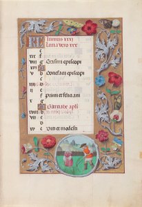 Espanjan kuningattaren Isabella katolisen tunteja:  Fol. 7r, kesäkuu tekijältä Master of the First Prayerbook of Maximillian