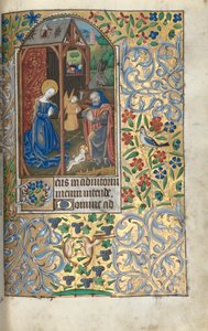 Tuntikirja (Rouenin käyttö): fol. 56r, Adoraatio paimenten kanssa / synnyttäminen tekijältä Master of the Geneva Latini