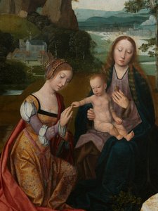 Yksityiskohta Neitsyen ja lapsen keskipaneelista Pyhän Katariinan ja Pyhän Barbaran kanssa, n. 1520-25 (öljy paneelille)