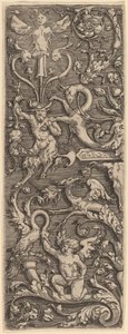 Ornamentti amorilla, satyrilla ja groteskeilla hahmoilla tekijältä Master of the Horse Heads