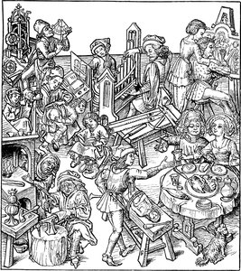 Mercury ja hänen lapsensa. Kuvitus Housebookista, 1480-luku