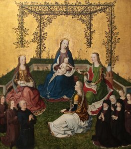 Madonna lapsen kanssa ruusulehtisessä, n. 1470 tekijältä Master of the Life of Virgin Mary
