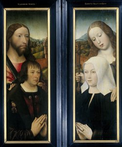Triptyykin kaksi siipeä luovuttajan kanssa, Thomas Isaacq, mukana Pyhä Tuomas (vasen, ulompi siipi) ja lahjoittajan vaimo Pyhän Margaretan kanssa (oikea, ulompi siipi) tekijältä Master of the Magdalen Legend