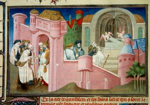 Pyhiinvaeltajat vierailevat Pyhän haudan kirkossa ja Kristuksen haudassa Jerusalemissa Miniatyyri William Bolilaisen "" Liber de quibusdam ultramarinis partibus et praecipue de Terra sancta"