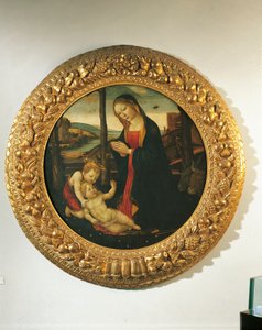 Madonna ja lapsi St. Johnin kanssa (öljy paneelissa) tekijältä Master of the Miller Tondo (attr. to)