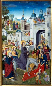 Entrada de Crist a Jerusalem El Diumenge de Rams, els habitants el saluden amb alegria estenent la roba a terra, amb branques d