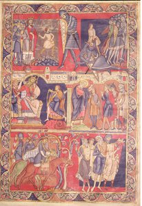 Kohtauksia Samuelin, Saulin ja Davidin elämästä Winchesterin Raamatusta, 1160-80 tekijältä Master of the Morgan Leaf